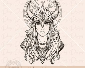 Viking woman warrior svg, valkyrie svg, valhalla png, celtic runes svg, viking clipart, freya design, norse mythology svg, runes clipart.