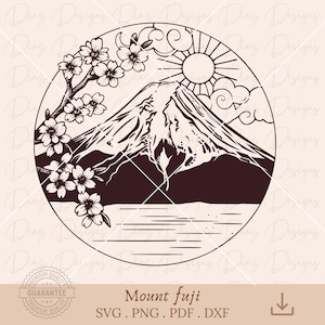 Japón monte fuji svg, monte fuji clipart, monte fuji vector, montaña japonesa png, flores cerezo png, vector japonés, archivo corte japonés