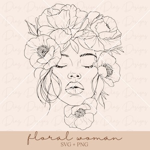Donna floreale in formato SVG, donna papavero clipart file di taglio, donna disegno a tratteggio in formato SVG, fiori di papavero in formato SVG, ragazza floreale in formato SVG, donna con linea sottile in formato PNG.