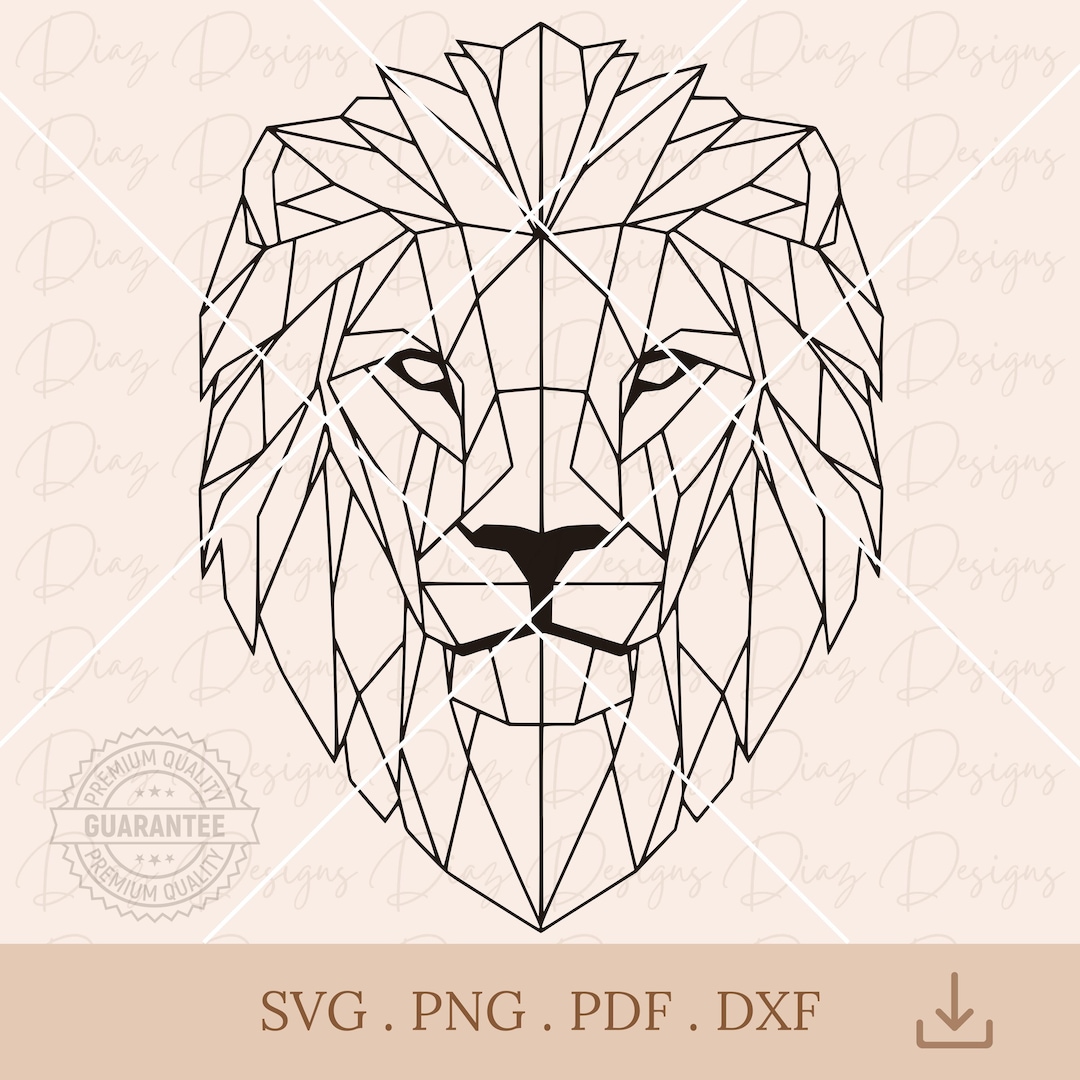 ライオンの幾何学 SVG、ライオンの線画 PNG、多角形のライオンの描画