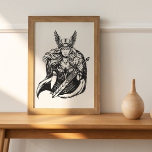 Vikingakrigarekvinna svg, Valkyrie svg, Freya svg, Valkyrie clipart, viking png, Valhalla svg, nordisk mytologi svg, viking clipart. bild 3