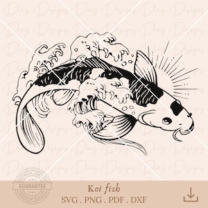 Japanese koi fish svg, koi fish clipart, koi carps png, koi fish tattoo cricut, japanese wave cut file, chinese fish png, koi carp cut file.