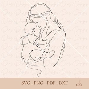 Mãe abraçando bebê svg, mãe filho linha contínua png, linha de maternidade cricut, arte de linha de mulher grávida svg, mulher recém-nascida.