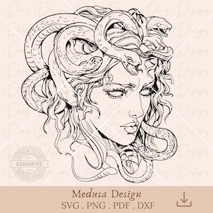 Medusa svg, Medusa tatouage svg, Medusa vecteur, Medusa cut file, mythologie grecque svg, déesse grecque png, Medusa cricut, serpent png.