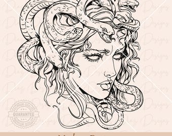 Medusa svg file, medusa png, medusa tattoo svg, medusa vector, greek mythology png, medusa head clipart, greek goddess svg, snake head svg.