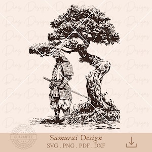Japanese samurai svg, samurai png cut file, ninja clipart, japanese warrior vector, ronin bushido svg, sakura tree svg, katana sword cricut.