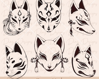 Kitsune mask svg, japanese mask svg, japanese fox clipart, fox mask cut file, yokai svg, japanese tattoo svg, floral fox svg, kitsune cricut