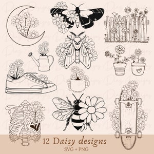 Daisy bundle svg, daisy flower clipart, daisy flower png, floral svg, wildflower clipart, daisy svg cricut, botanical svg, floral png.