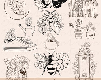 Daisy bundle svg, daisy flower clipart, daisy flower png, floral svg, wildflower clipart, daisy svg cricut, botanical svg, floral png.