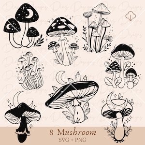 Mystical mushroom bundle svg, boho mushroom clipart, floral mushroom png, moon mushroom cricut, mushroom vector, fungus cricut, wicca png.