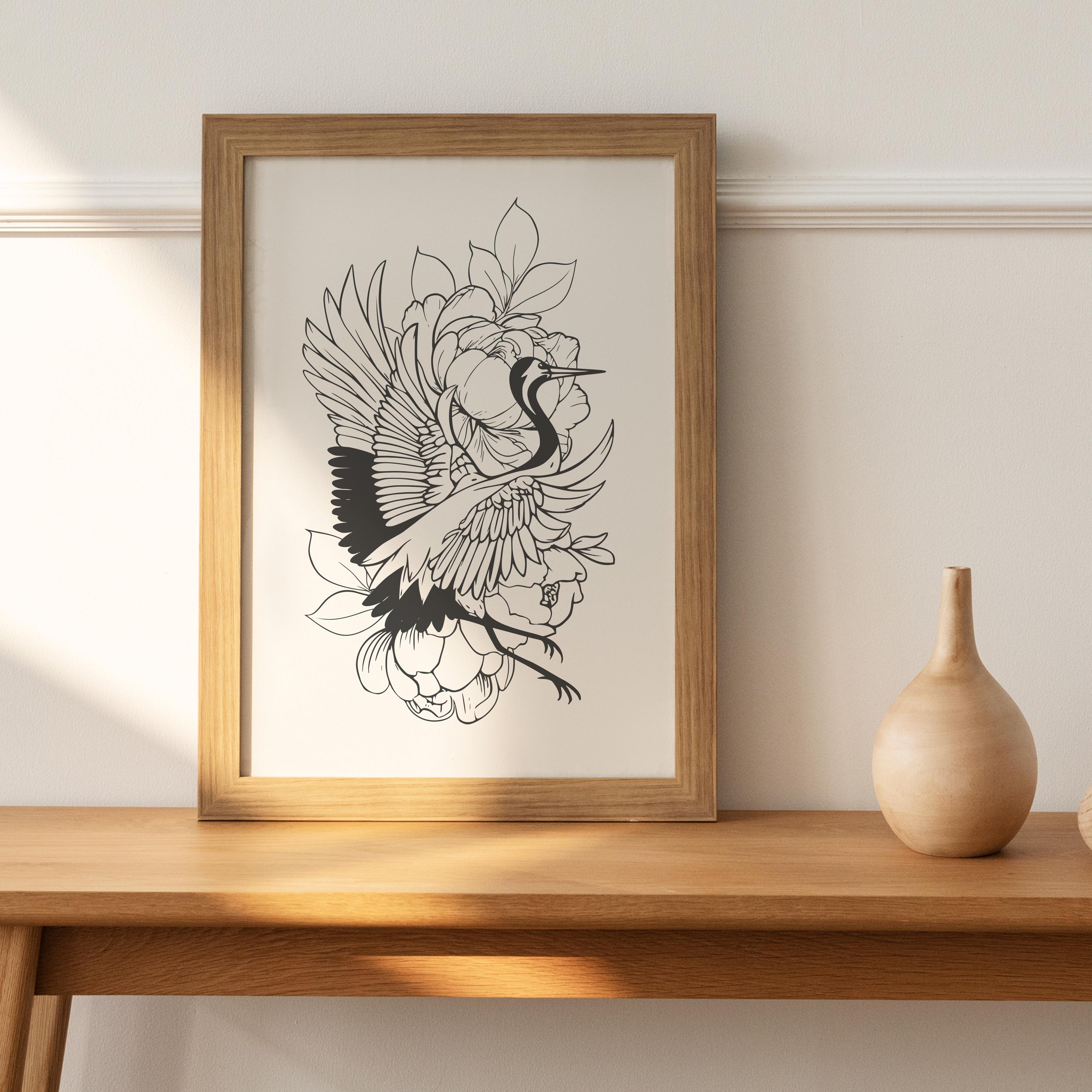 日本の鶴の SVG、花柄の鶴の鳥のベクター、鶴のクリップアート、日本の