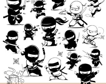 Ninja svg bundle, cute ninja clipart, cute ninja vector, ninja cut file, cute ninja cricut, karate svg, funny ninja svg, funny ninja png