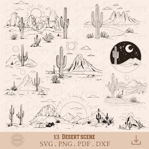 Paesaggio desertico in formato SVG, deserto in formato PNG, vettore di scena desertica, clipart del deserto, scena di cactus in formato PNG, paesaggio di cactus in formato PNG, deserto occidentale in formato SVG