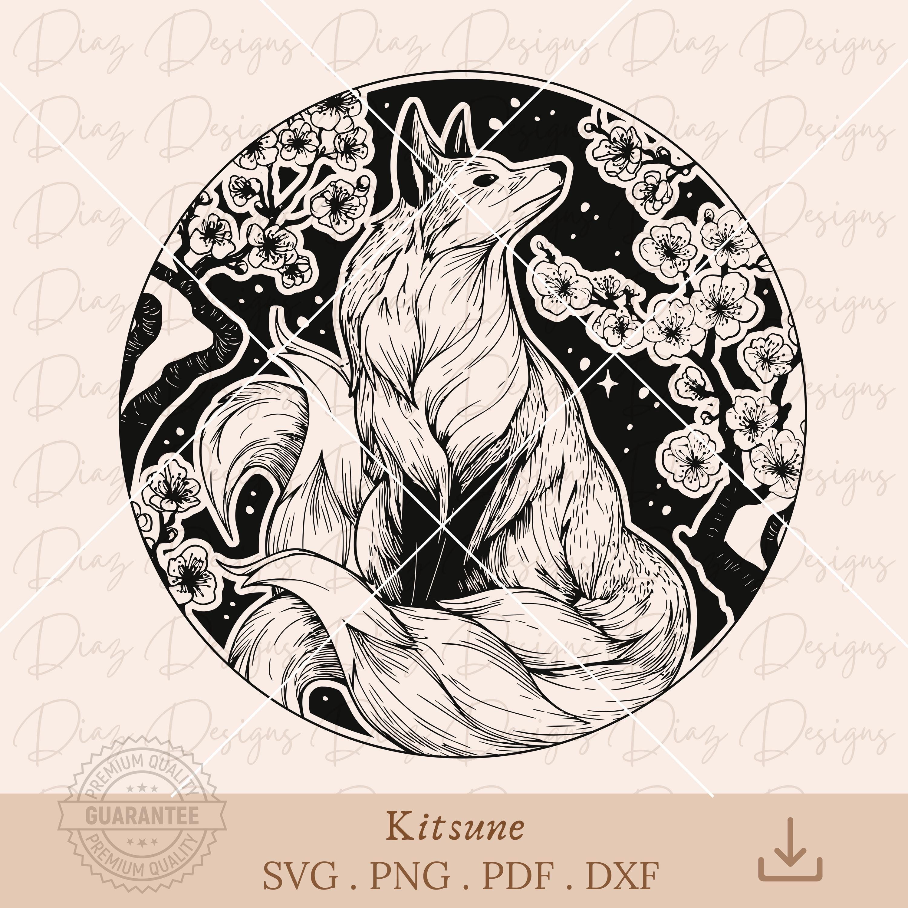 Kitsune Fox Svg, Kitsune Yokai Clipart, Japanese Fox Svg, Kitsune
