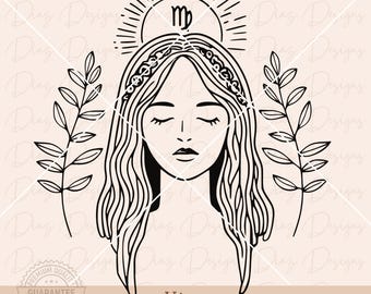 Virgo zodiac symbol svg, virgo horoscope svg, virgo sign clipart, virgo astrology cricut, zodiac sign svg, virgo star constellation vector.