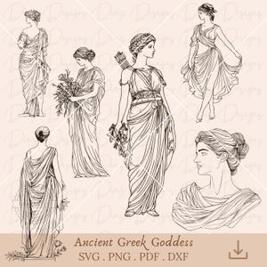 dea greca in formato SVG, statua donna PNG, mitologia greca in formato SVG, linea d'arte greca cricut, divinità greche PNG, artemis in formato SVG, clipart Ecate.