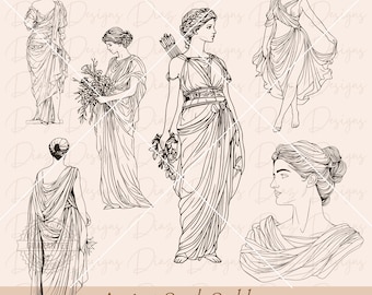 Ancient greek statue svg, greek goddess line art svg, woman statue png, greek mythology cricut, ancient sculpture woman png, greek god png.
