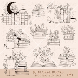 Bloemenboek svg, bloemenboek png, botanische boek clipart, bloemen lezen svg, boekenliefhebber cut-bestand, bibliotheek png, boekwinkel vector