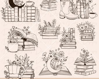 floral book svg, floral book clipart, book lovers png, bookworm svg, reading png, wildflower book svg, library svg, books vector cut file