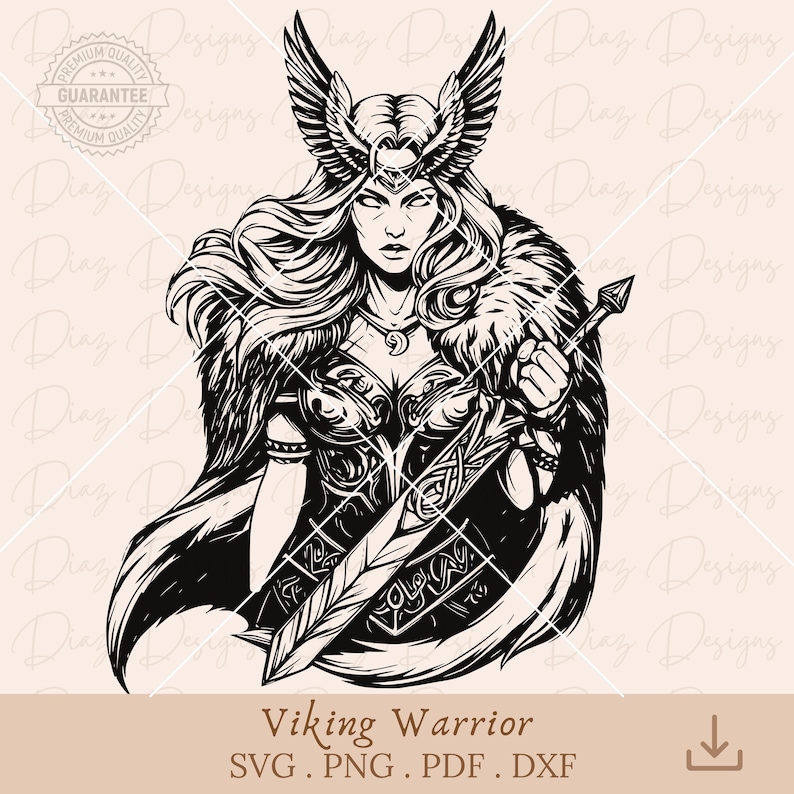 Vikingakrigarekvinna svg, Valkyrie svg, Freya svg, Valkyrie clipart, viking png, Valhalla svg, nordisk mytologi svg, viking clipart. bild 1