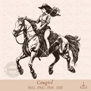 Retro cowgirl paard svg, rodeo cowgirl cricut, rijpaard clipart, woestijntafereel svg, western cowgirl png, wilde westen clipart.