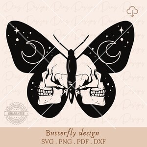 Skull butterfly svg, butterfly tattoo clipart, butterfly cricut, skull butterfly moon vector, butterfly cut file, moth svg, moth tattoo svg