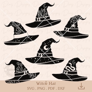 witch hat svg, wizard hat clipart, witchcraft svg, halloween witch cut file, magical hat svg, spooky hat svg, witch vector, mystical clipart