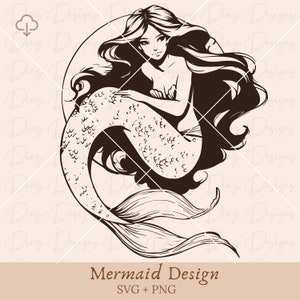 Disegni SVG di sirena, disegno di sirena PNG, colorazione di sirena, clipart di sirena, file di taglio di sirena, conchiglie di mare in formato SVG, clipart di vita marina.