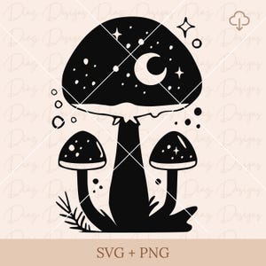 Mystical mushroom svg, magic mushroom clipart, floral mushroom png, moon mushroom cricut, boho mushroom vector, fungus cricut, witchy svg.