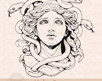 Medusa svg cut file, medusa greek statue svg, medusa tattoo svg, greek mythology svg, medusa head clipart, greek goddess png, snake head svg