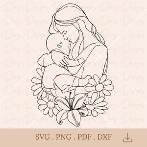 Mãe abraçando bebê svg, linha contínua mãe filho svg, linha de maternidade cricut, arte de linha de mulher grávida svg, mulher recém-nascida.