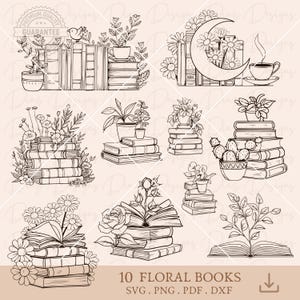 Libro floreale in formato SVG, libro floreale in formato PNG, clipart di libro botanico, lettura floreale in formato SVG, file di taglio per amanti dei libri, biblioteca in formato SVG, vettore di libreria