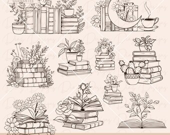floral book svg, floral book clipart, book lovers png, bookworm png, reading svg, wildflower book svg, library svg, books vector cut file.