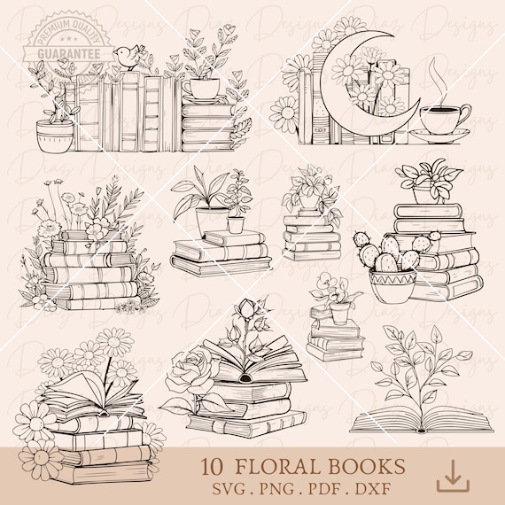 Libro floral svg, libro flores png, libro botanico clipart, lectura floral svg, archivo corte amante libros, biblioteca svg, libreria vector