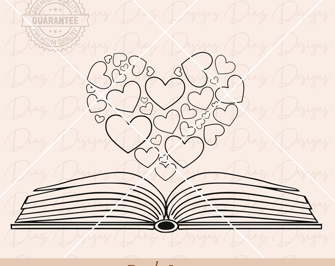 Open Book With Hearts Svg Cut File for Cricut - Cute Sublimation PNG ...