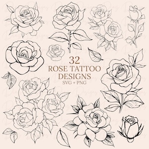 Rozenset svg, rozen tatoeage clipart, bloemen tatoeage svg, tatoeage ontwerp svg, rozen tatoeage png, rozenlijn tatoeage svg, bloemen png.