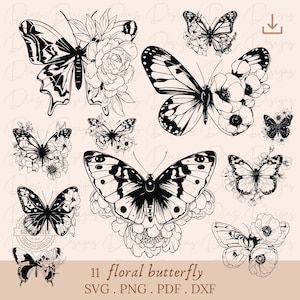 Butterfly floral svg, butterfly bundle svg, flower butterfly svg, butterfly tattoo design svg png, butterfly png cut file, butterfly cricut
