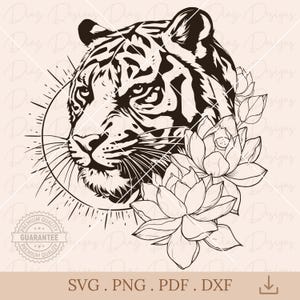Tiger face svg, tiger head svg, tiger tattoo cut file, floral tiger cricut, tiger clipart, flower tiger png, tiger vector, wild tiger cricut