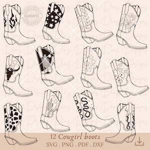 Bottes de cowboy svg, bottes de cowboy florales png, bottes western cricut, bottes coupées fichier, far west png, enterrement de vie de jeune fille png