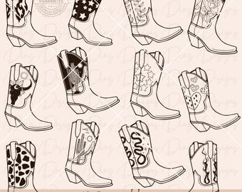Cowboystövlar svg, blommiga cowboystövlar png, Cricut westernstövlar, klippta stövlar-fil, vilda västern png, möhippa png