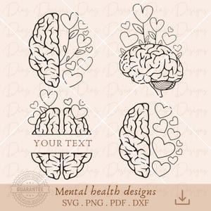 Brain heart svg, mental health svg, mind health cut file, floral brain clipart, anatomy svg, self love png, mind heart cricut, awareness svg