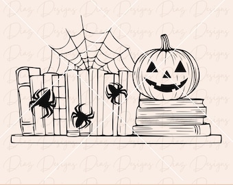 Halloween pumpkin book svg, spider book clipart, spooky book png, bookworm svg, reading svg, witch book svg, halloween spell book clipart.