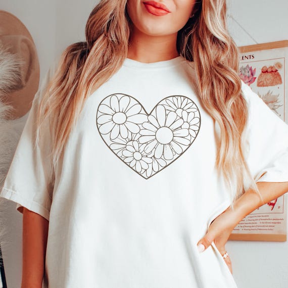 Daisy Floral Heart Wreath Svg, Daisies Floral Frame Svg, Daisy
