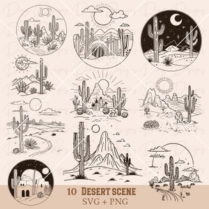 Woestijnlandschap svg, woestijn svg, woestijnscène vector, woestijn clipart, cactusscène svg, cactuslandschap png, westelijke woestijn.