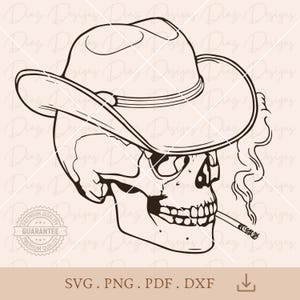 Cowboy-Totenkopf SVG, Retro-Cowboy-Raucher-Clipart, Totenkopf-Vektor, Cowboy-Hut png, Cowboy-Skelett png, Wild-West-Clipart.