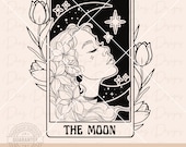 Carta tarot luna svg, archivo corte tarot luna, tarot vector, diseño tarot png clipart, carta mágica tarot svg, luna mistica png, luna png.