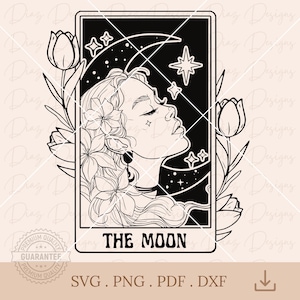 Carta tarot luna svg, archivo corte tarot luna, tarot vector, diseño tarot png clipart, carta mágica tarot svg, luna mistica png, luna png.