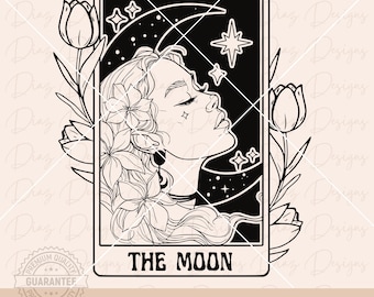 Carta tarot luna svg, archivo corte tarot luna, tarot vector, diseño tarot png clipart, carta mágica tarot svg, luna mistica png, luna png.