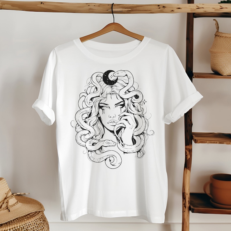 Medusa svg file, medusa png, medusa tattoo svg, medusa vector, greek mythology svg, medusa head clipart, greek goddess svg, snake head png. image 5