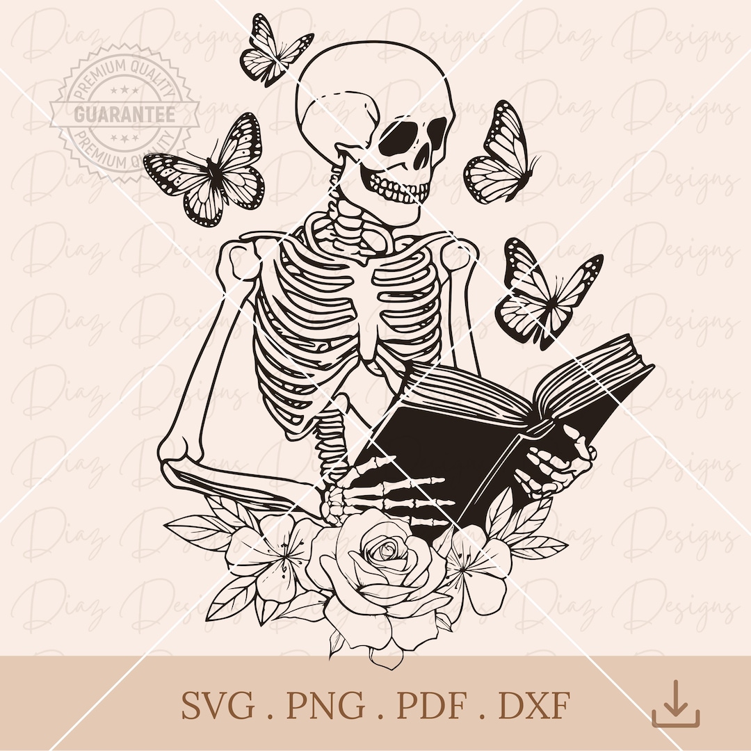 Skeleton Reading Clipart, Floral Book Lover Png, Skull Reader Png ...